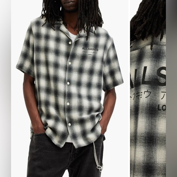 All Saints Monochrome Plaid Men's Shirt - Picture 1 of 9